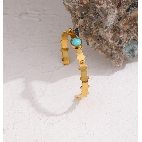 Stainless Steel Stone Bangle Bracelet Metallic - Picture 6 of 6